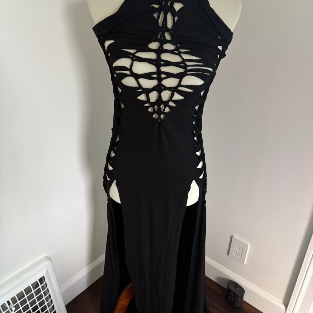 Black and White Halter Cut Out Bodycon Dress